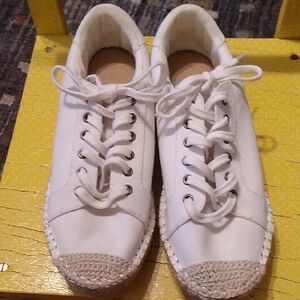 White Lace-Up Sneakers with Woven Toe